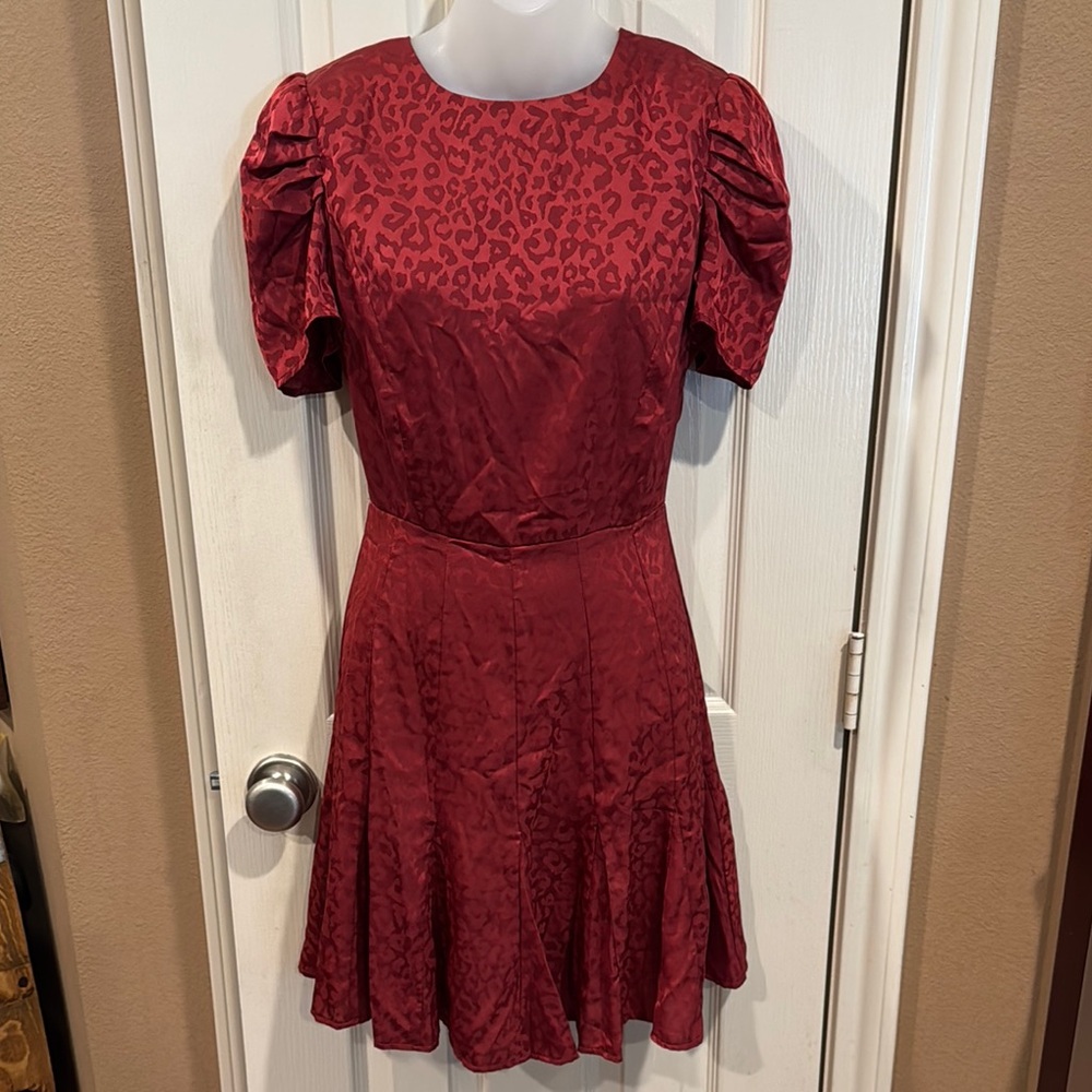 NWT- She+Sky Red Crimson Leopard Print Dress. Sz Small